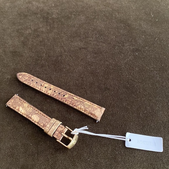 Genuine leather Michele watch band antique gold - Picture 2 of 6